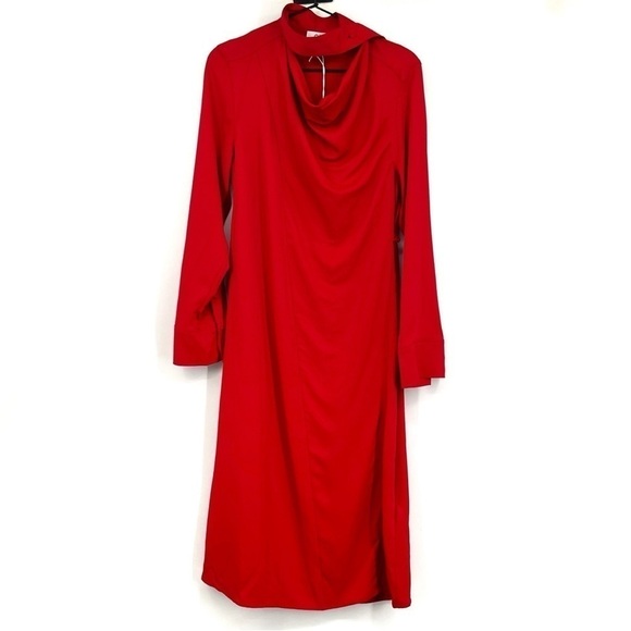 COS The Crow Red new with tags Button Fit mockneck cherry holiday Midi dress NWT - Picture 2 of 9